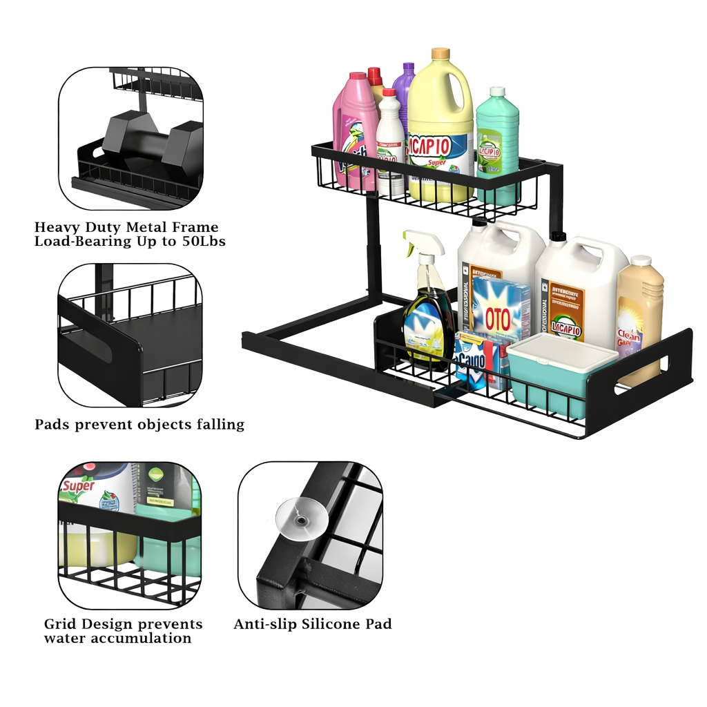 Adjustable Under-Sink Organizer w/ Slide-Out Storage (1 or 2 Pack)