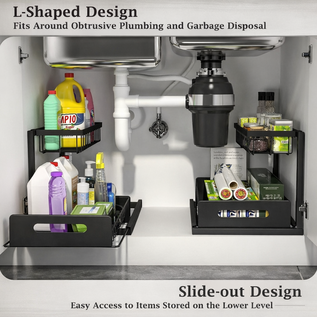 Adjustable Under-Sink Organizer w/ Slide-Out Storage (1 or 2 Pack)