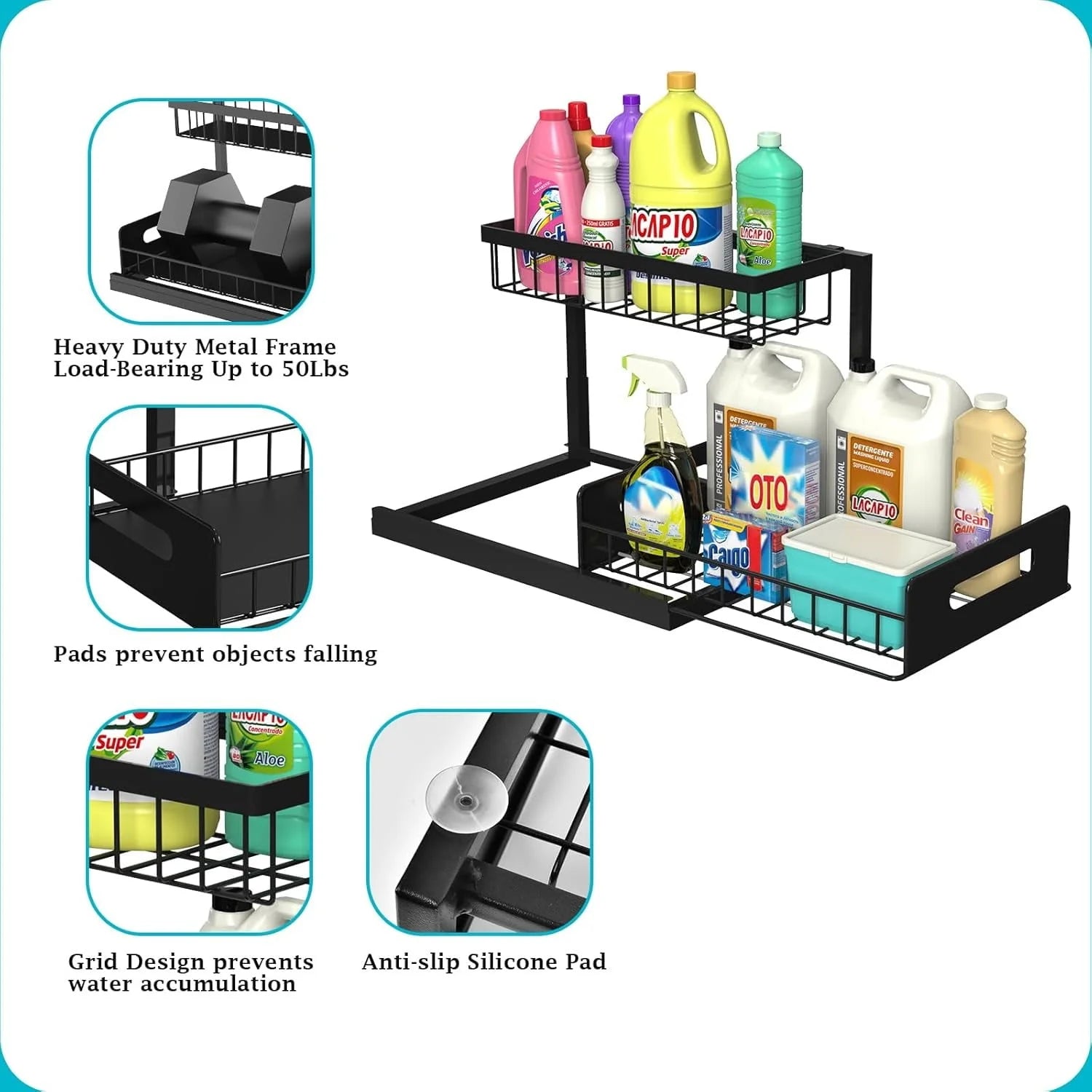 Adjustable Under-Sink Organizer w/ Slide-Out Storage (1 or 2 Pack)